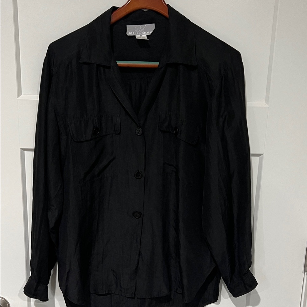 Vintage Diane Gilman 100% Silk Button Up Blouse Sz M